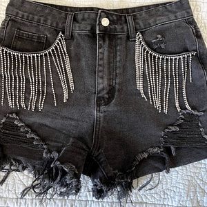 Shein Size M Black Denim Cut Off Jean Shorts with rhinestones